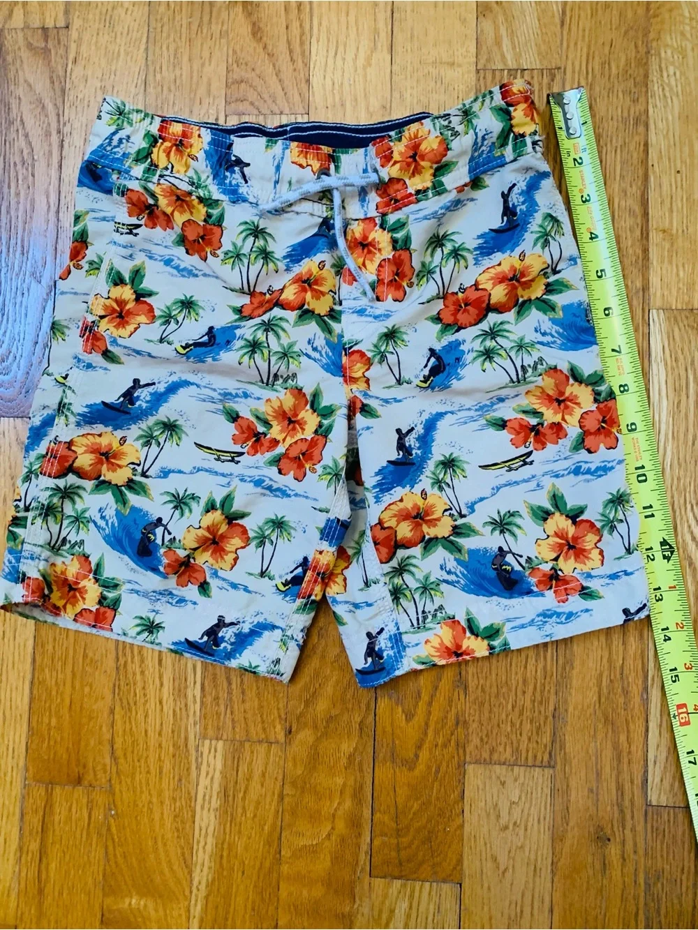 Boys M Swimwear Set: Cat &Jack Navy Rash Guard Shirt & Lands' End Tropical Trunk